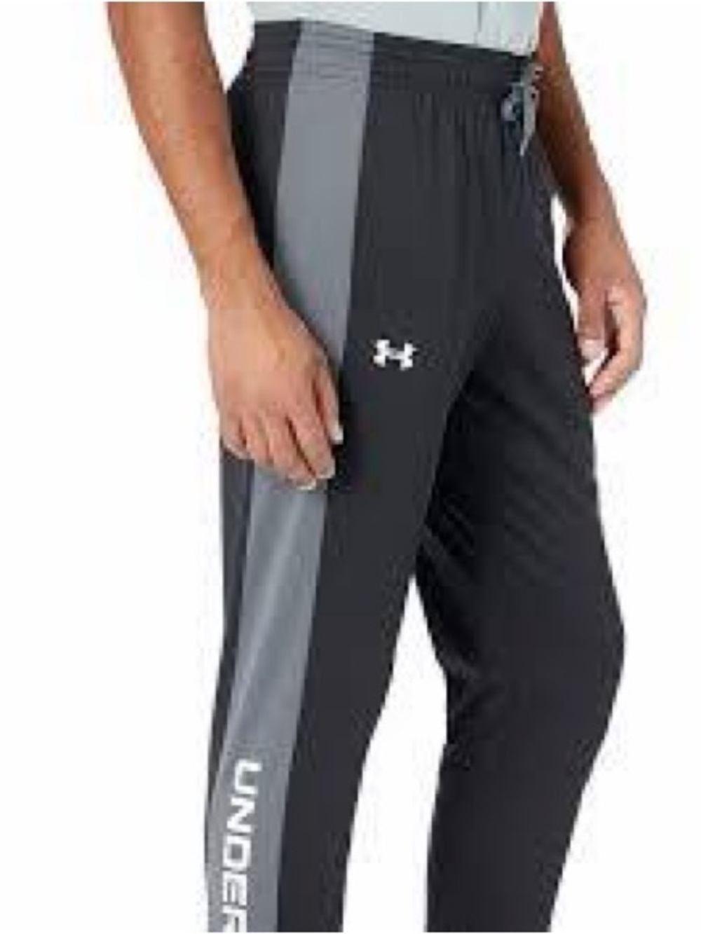 Under Armour Men’s Black & Gray Athletic Pants with Side Stripe